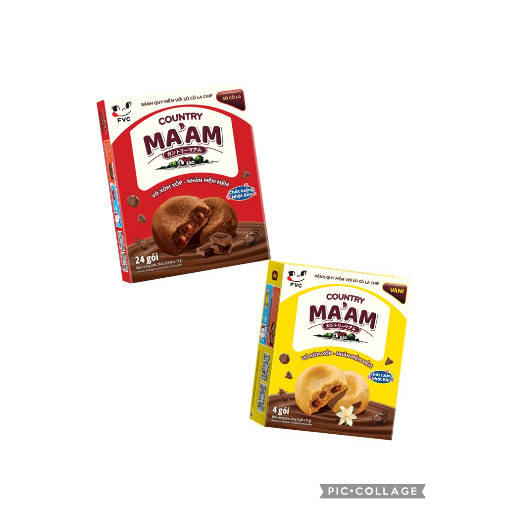 1 Hộp Bánh Quy Mềm Ăn Vặt Socola Chip Country Ma'am Vị Socola / Vani