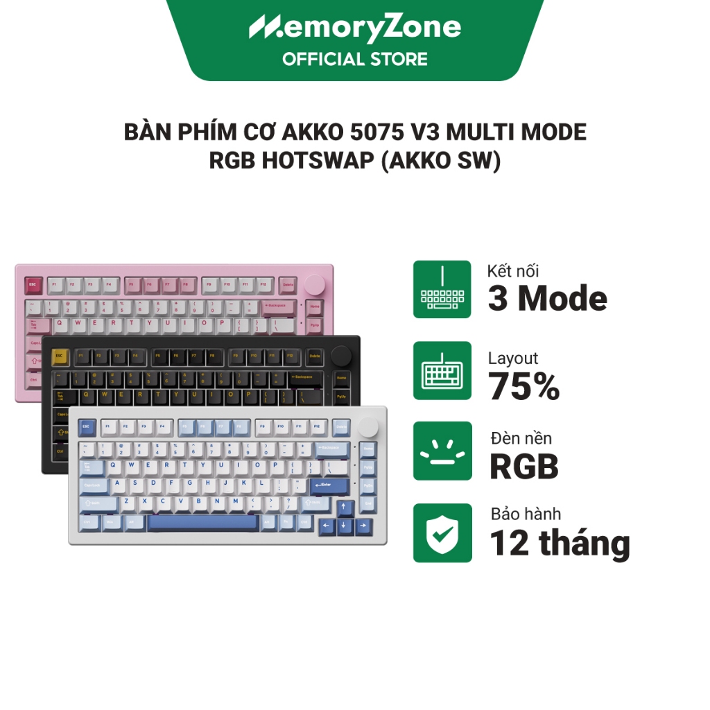 Bàn phím cơ không dây AKKO 5075 V3 Multi Mode RGB Hotswap (AKKO Sw)
