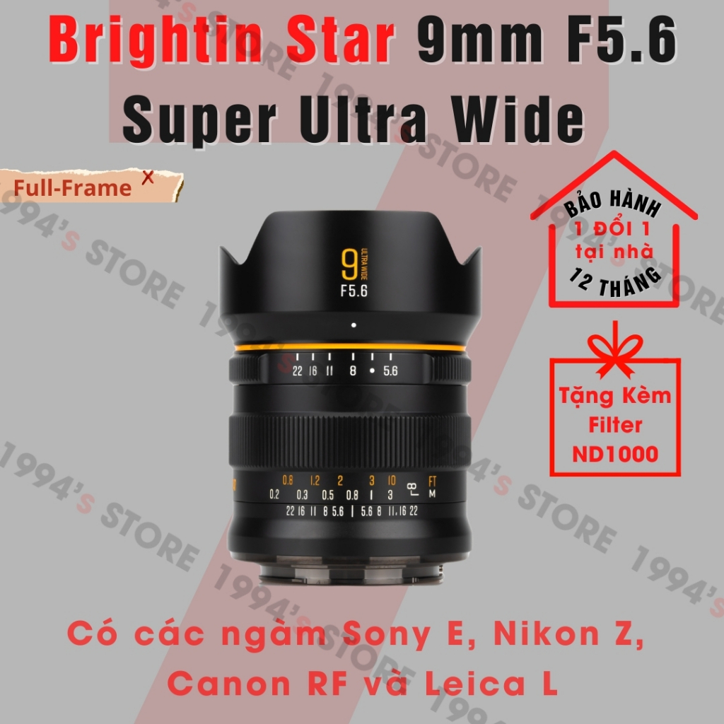 Brightin Star 9mm F5.6 Super Ultra Wide - Lens siêu rộng for Full-Frame dành cho Sony FE/E, Nikon Z,