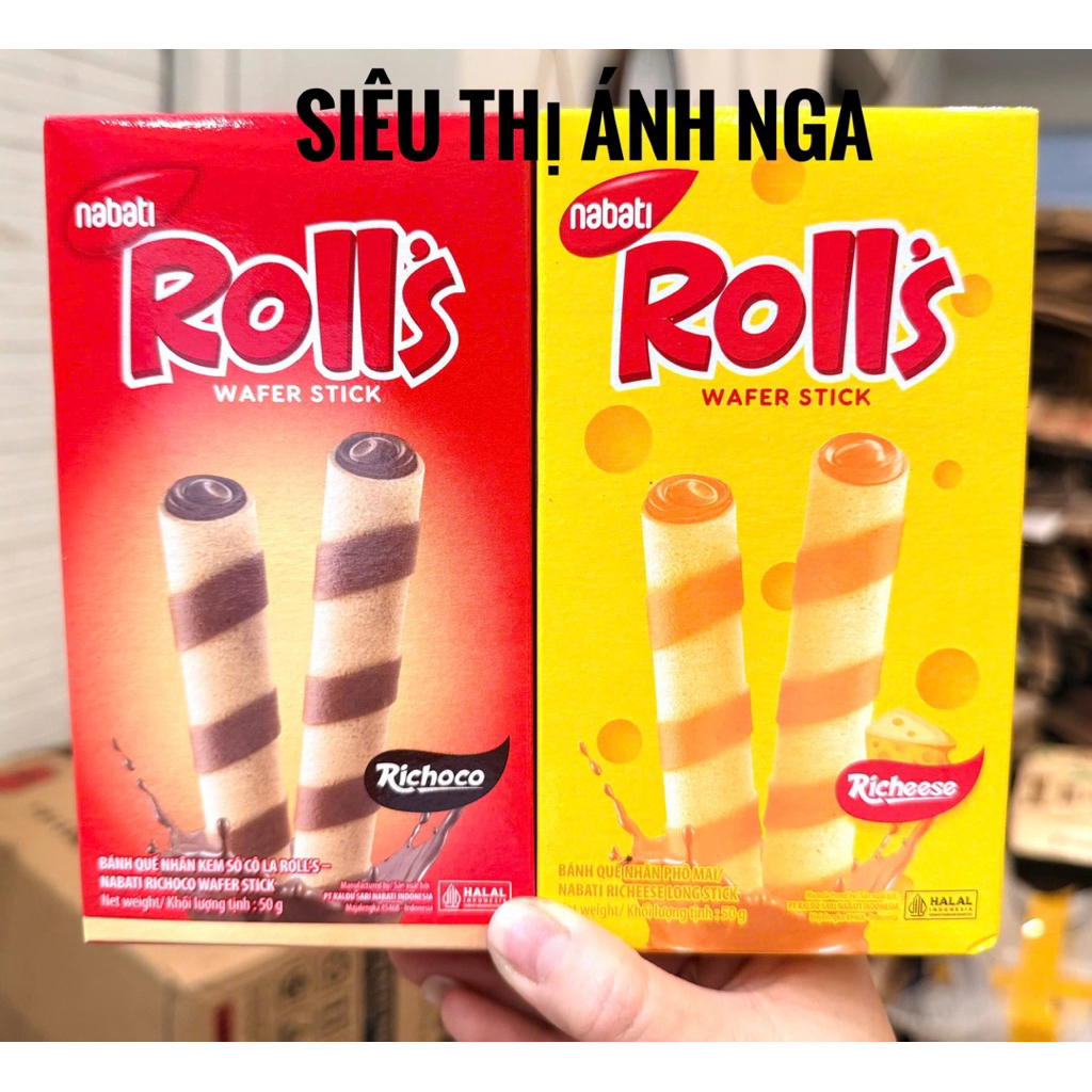 Bánh Quế Nabati Rolls Nhân Dâu-Socola-Phô Mai Hộp 50g