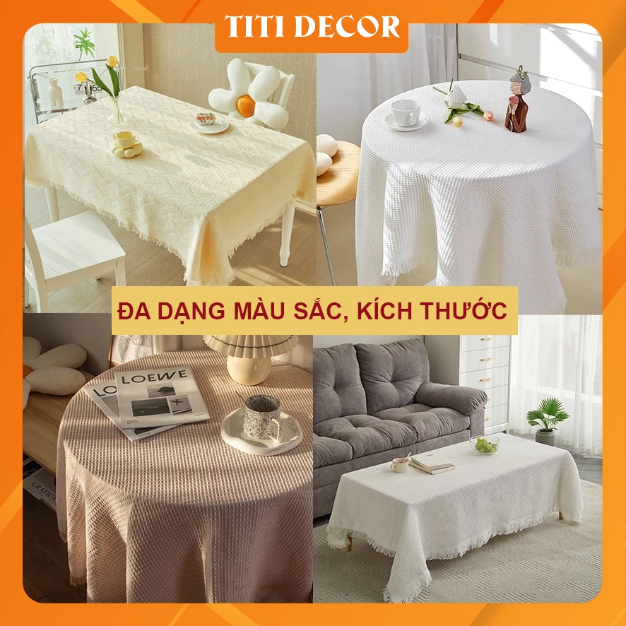 Khăn trải bàn decor phòng khách, khăn trải sofa, khăn trải bàn tròn, decor phòng ngủ, khăn ren trắng