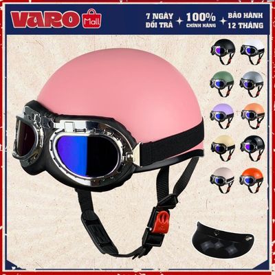 Mũ Bảo Hiểm Nửa Đầu VARO Freesize 54-59cm – Nón Bảo Hiểm 1/2 Đầu Nhựa ABS Có Kính UV / Kính Phi Công