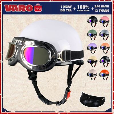 [Tặng Lưỡi Trai] Mũ bảo hiểm nửa đầu VARO ép nhiệt viền lưới, Kính phi công-Nón Phi Công Chính Hãng