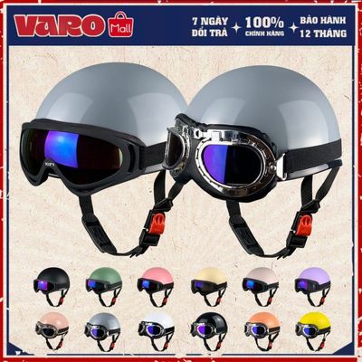 Mũ Bảo Hiểm Nửa Đầu VARO Freesize 54-59cm Nam Nữ – Nón Bảo Hiểm 1/2 Đầu Có Kính Phi Công, Kính UV