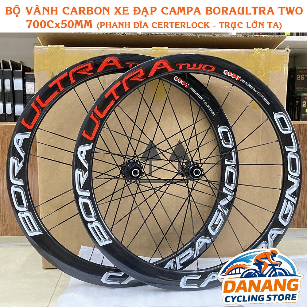 Bộ Vành Carbon Xe Đạp Campa BoraUltra Two 700Cx50mm – Hub Carbon, Phanh Đĩa CenterLock, Trục Lớn Thru Axle
