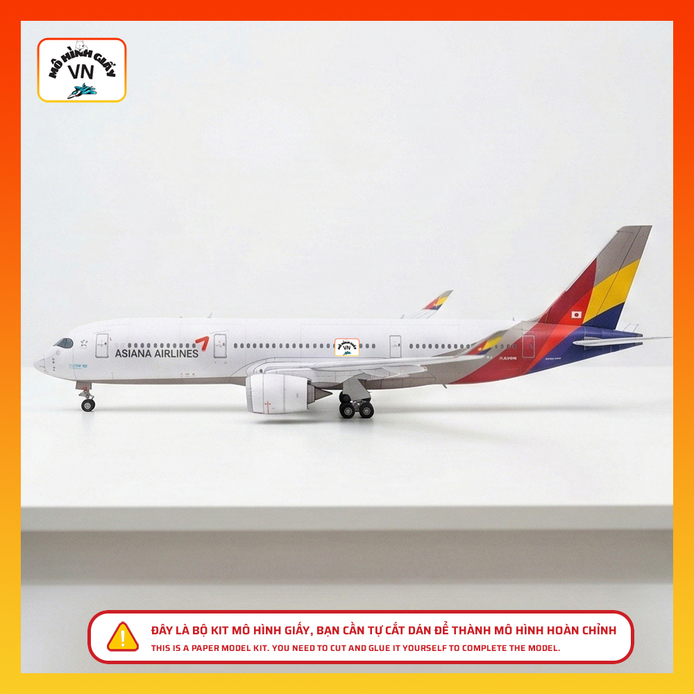 Bộ Kit Lắp Ráp Mô Hình Giấy Máy Bay Airbus A350-900 Asiana Airlines Tỉ Lệ 1/120 Chất Liệu Giấy Cao C