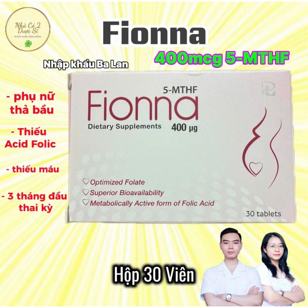 [5-MTHF] Viên Uống Fionna 5-MTHF Bổ Sung Acid Folic Dưới Dạng 5-MTHF Hộp 30 Viên Cho Nữ Nhập Khẩu Ch