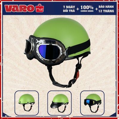 Mũ bảo hiểm nửa đầu VARO xanh APT11 kèm kính, tặng kèm lưỡi trai