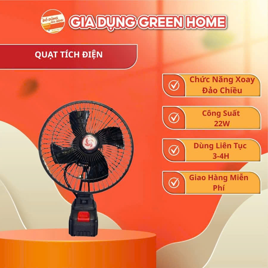 Quạt Tích Điện 2 Mức Gió, Kích Thước 8 Inch, pin 10 cell sử dụng 3-4h. Bảo Hành 12 Tháng