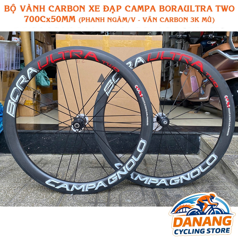 Bộ Vành Carbon Xe Đạp Campa BoraUltra Two 700Cx50mm – Hub Carbon, Phanh Ngàm/V (Vân Carbon 3k Mù)