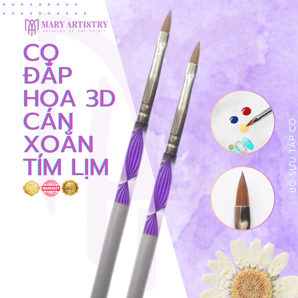 Cọ Đắp Hoa Nổi 3D Cán Xoắn Mary Artistry Màu Tím Số 3 Cao Cấp Chuyên Nghiệp