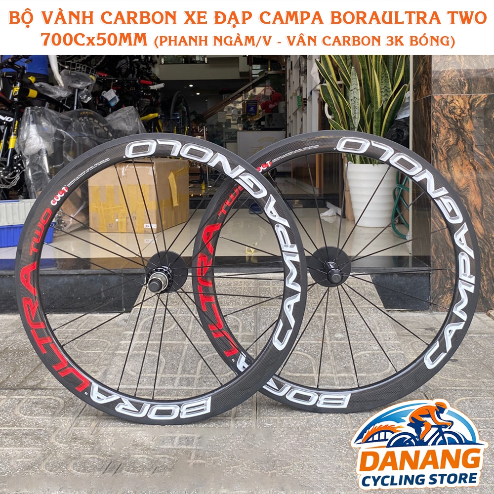 Bộ Vành Carbon Xe Đạp Campa BoraUltra Two 700Cx50mm – Hub Carbon, Phanh Ngàm/V (Vân Carbon 3k Bóng)