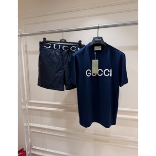 Bộ cộc hè nam nữ GG Thêu Logo, Bộ Quần Áo Nam Mùa Hè Phong Cách Thể Thao