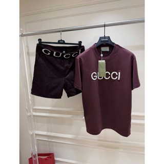 Bộ cộc hè nam nữ Thể Thao GG Họa Tiết Vân Cao Cấp – Chất Vải Thoáng Mát Co Giãn, Form Rộng Unisex