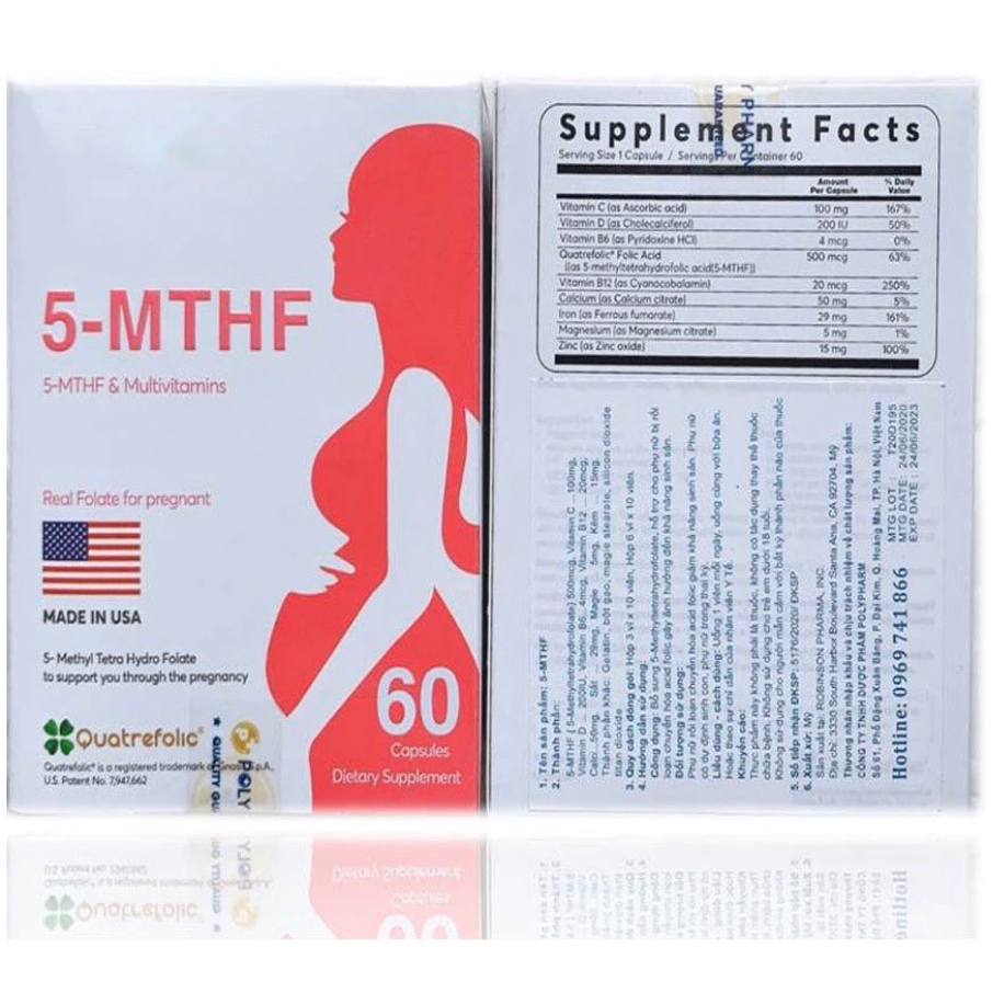 5-MTHF - bổ sung acid folic, 5mthf,sắt, canxi, và các vitamin cho bà bầu. 60 viên