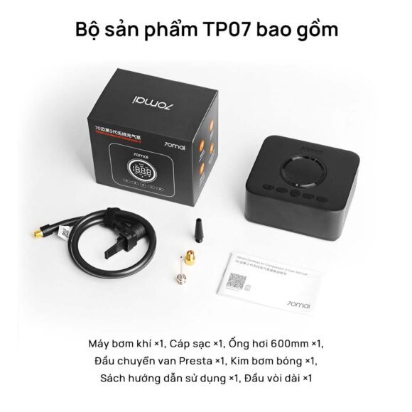 Bơm lốp ô tô 70mai TP07, Bơm lốp 70mai đầu nối van tiện lợi, tích hợp 5 chế độ bơm đa năng