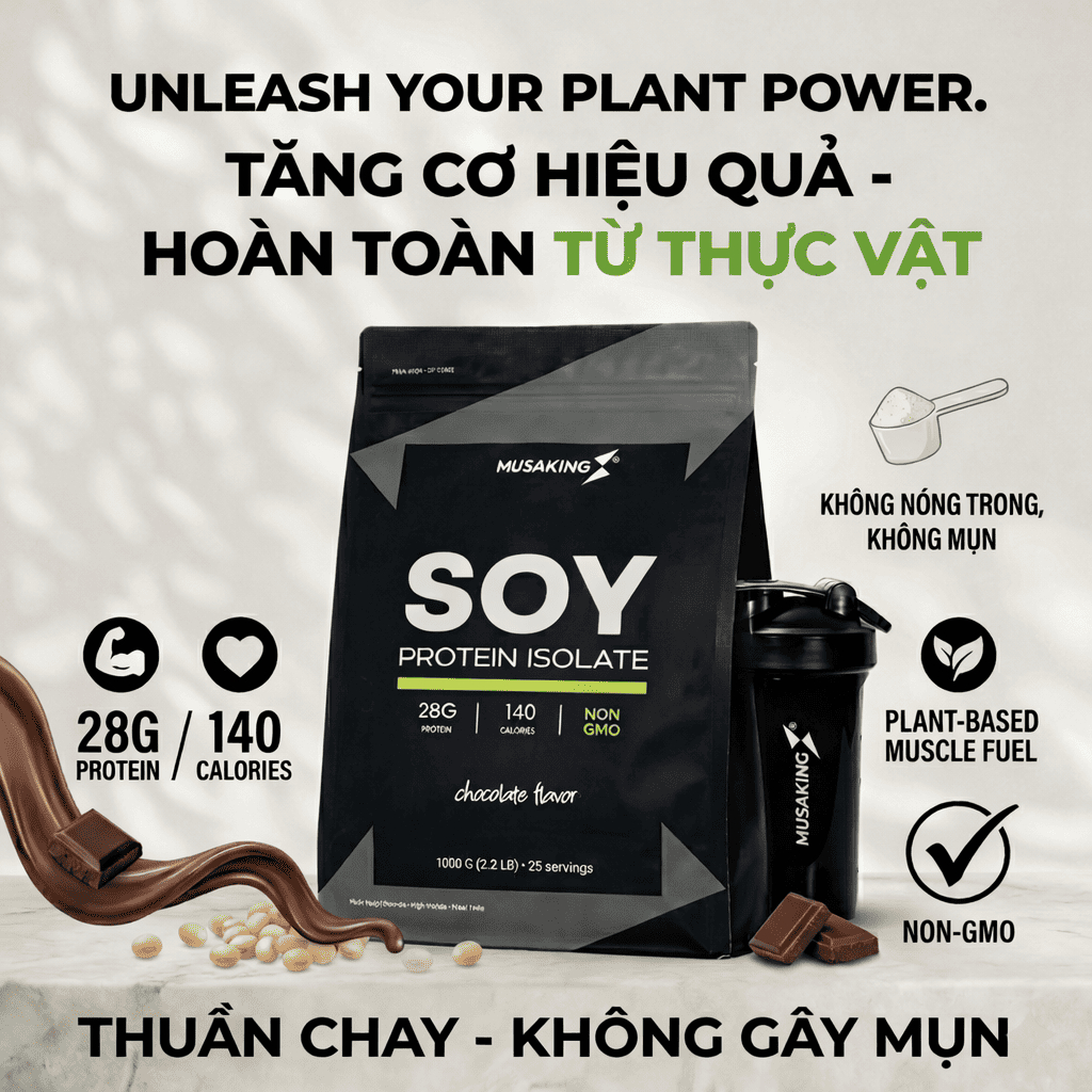 Bột Soy Protein Isolate MUSAKING 1000G – 28G Protein Đậu Nành, Đạm Thực Vật Thuần Chay, Protein Gym