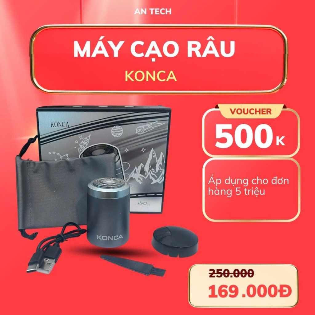 Máy Cạo Râu KonCa / Konca, Chống Nước Ipx7 Cổng Sạc Type-C, Chống Xén Râu Tuyệt Đối, Bảo Hành 12 Tháng