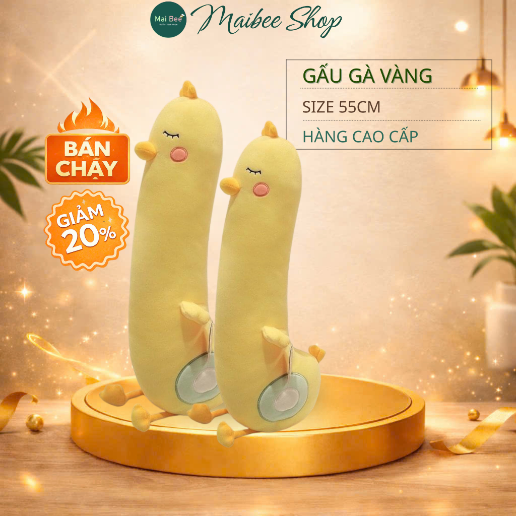 Thú nhồi bông, gấu bông, Gối ôm gà vàng size 55cm chất liệu vải co giãn 4 chiều Hàn Quốc
