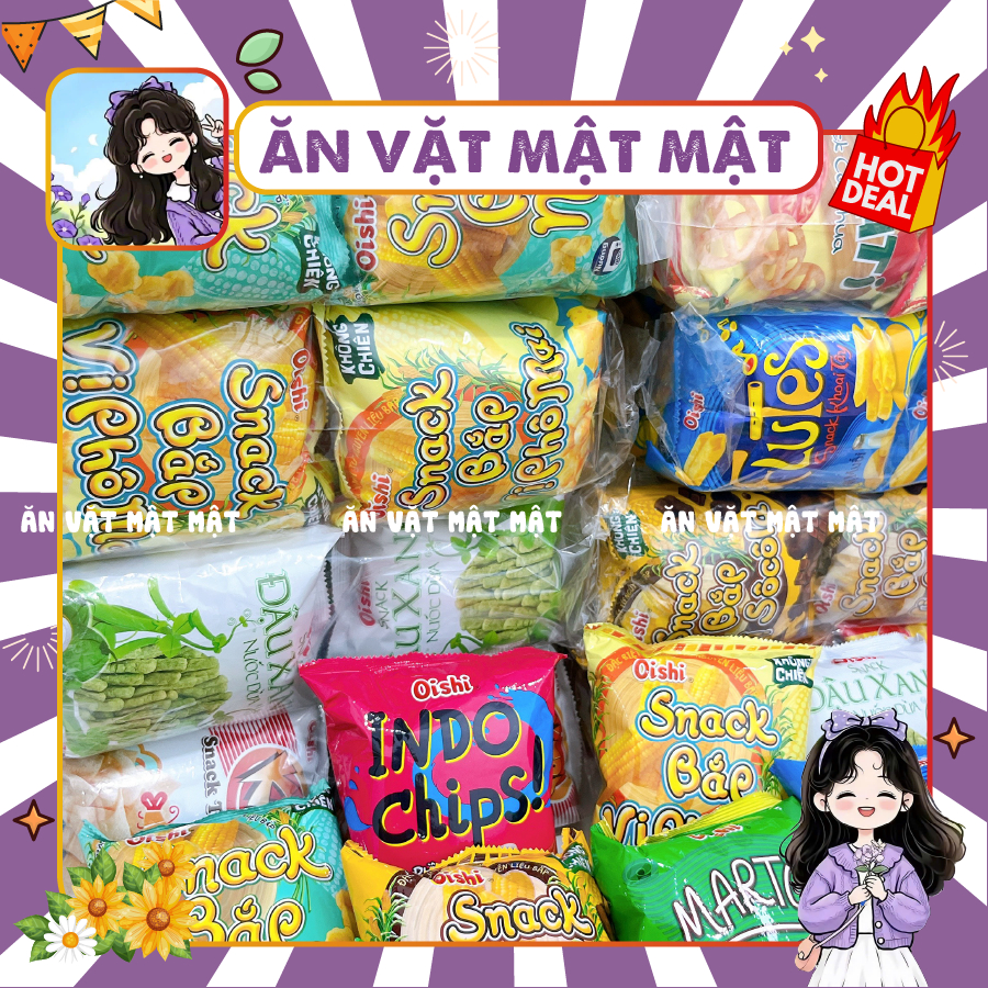 [BỊCH 10 GÓI 12G] Bim Bim Oishi chính hãng nhiều vị lựa chọn, đồ ăn vặt