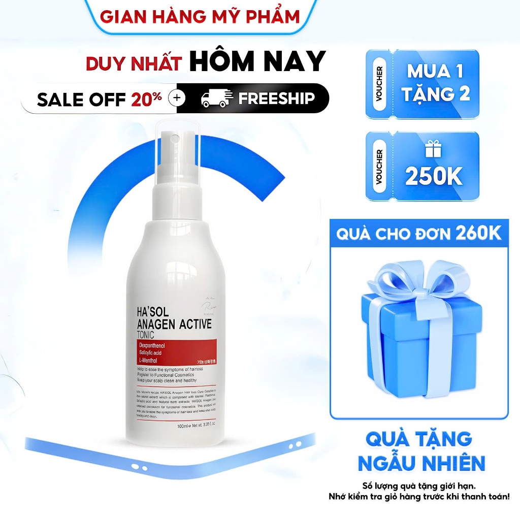 Xịt Dưỡng Kích Mọc Tóc Và Dưỡng Da Đầu Chắc Khỏe, Ngăn Rụng Tóc Hasol Anagen Active Tonic 100ML