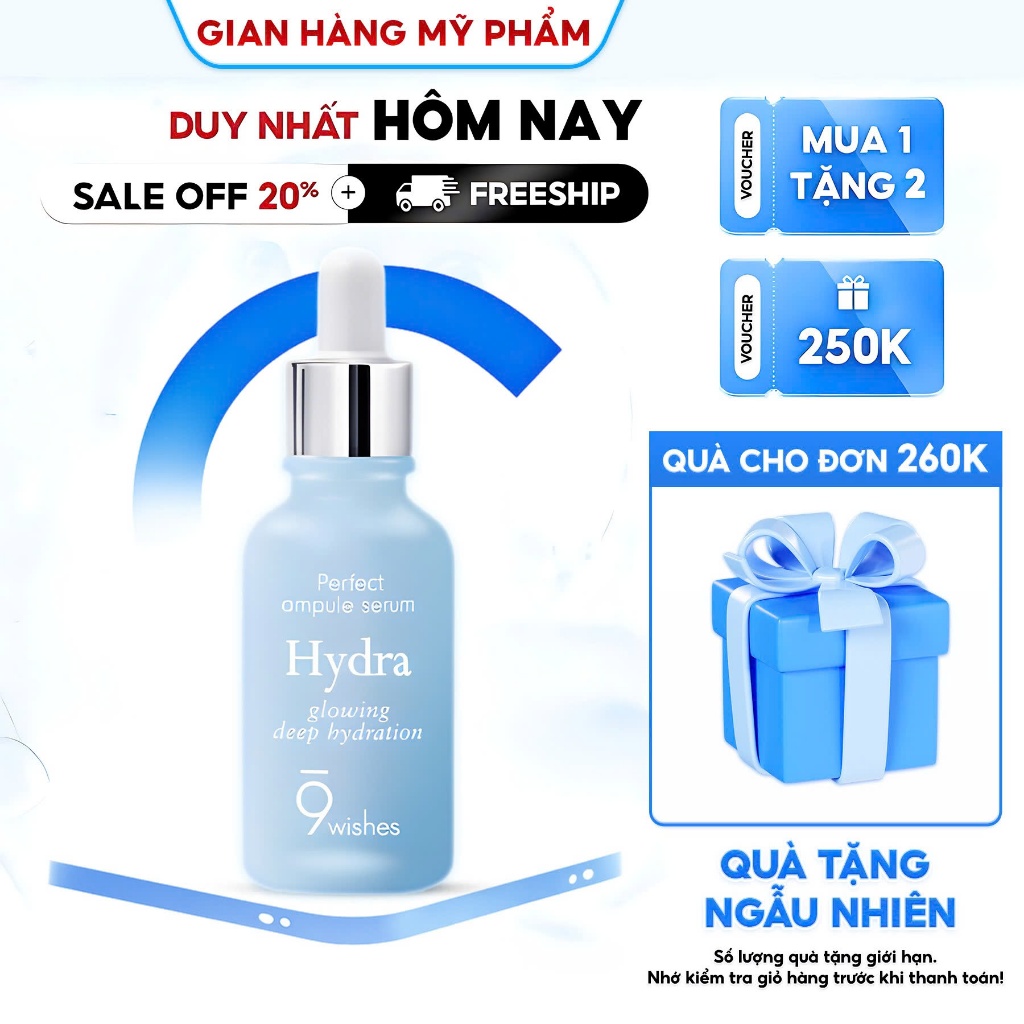 Tinh Chất Dưỡng Ẩm 9Wishes Hydra Ampule Nano Plus+ 30ml