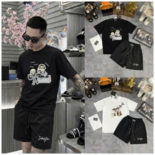 Bộ Quần Áo Nam Dolce & Gabbana DG Áo Thun In Hình Hoạt Hình DJ + Quần Short Thun Co Giãn Mặc Hè