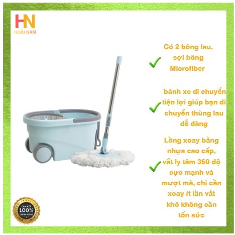 Bộ cây lau nhà xoay SWEEPY gồm thùng giặt Lock n_lock, cây lau và 2 bông lau - 7L - Màu xanh ETM971