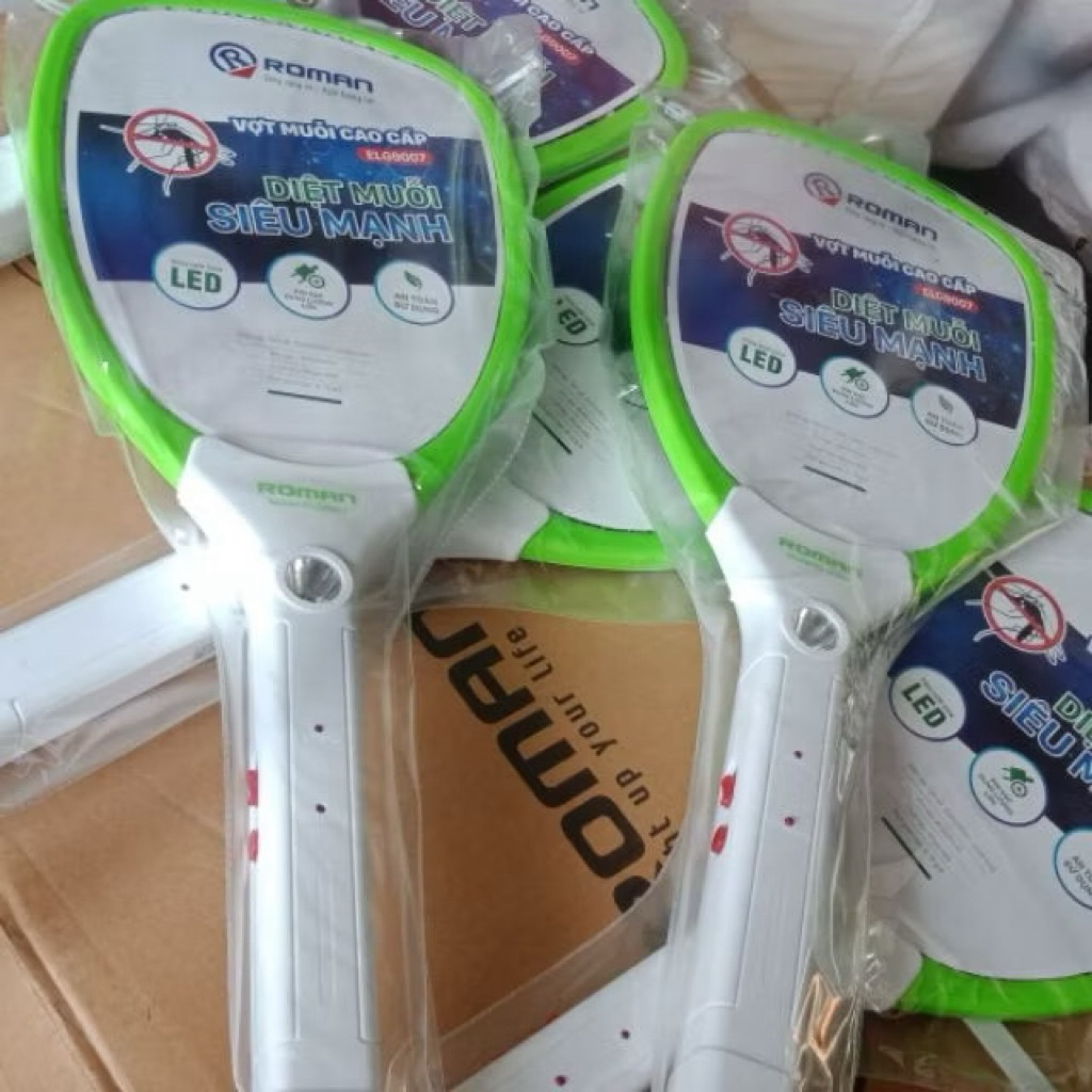 Vợt Muỗi Roman Cao Cấp HMB 9007 / HMB 9005 – Vợt Bắt Muỗi Tích Điện Siêu Mạnh, Có Đèn Pin, An Toàn C