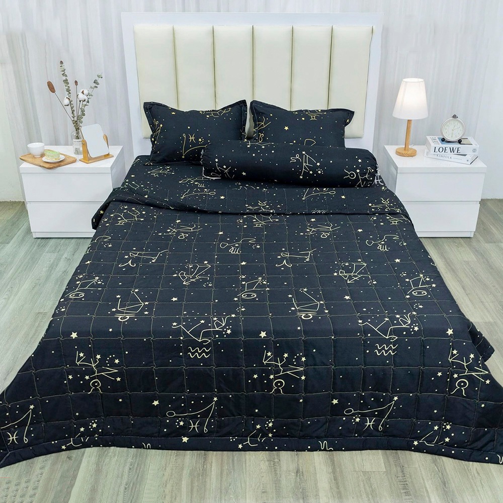 [Chăn Bông Tấm] Sét 5 món ga chun chăn hè Nhiều mẫu, Mẫu Cung hoàng đạo (Đủ size, nhiều mẫu)