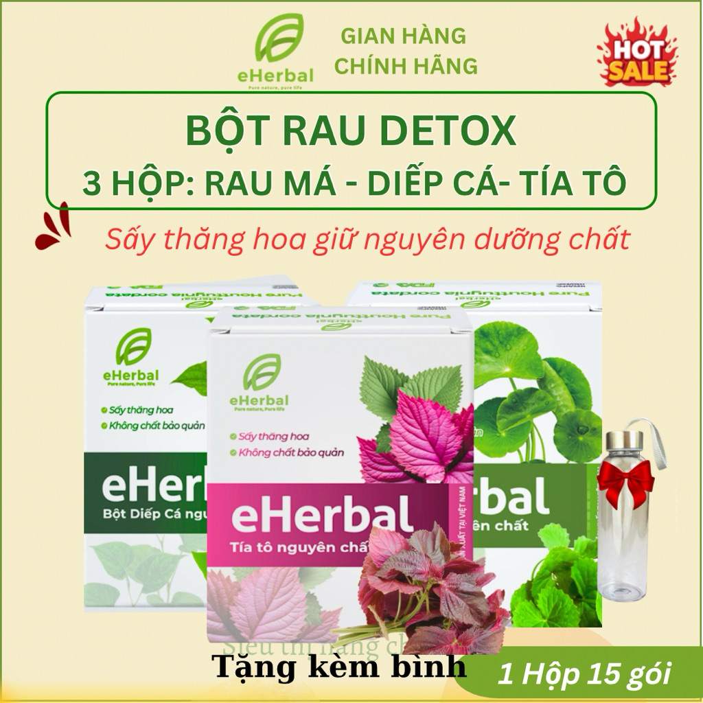 [Tặng bình pha] Combo 3 Bột Rau Detox ( Rau má, diếp cá, tía tô) EHERBAL