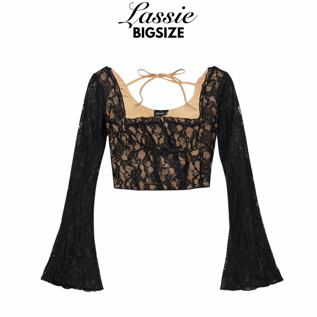 LASSIE BIGSIZE| Áo ren cổ vuông tay dài loe có lót thun| ROSE TOP