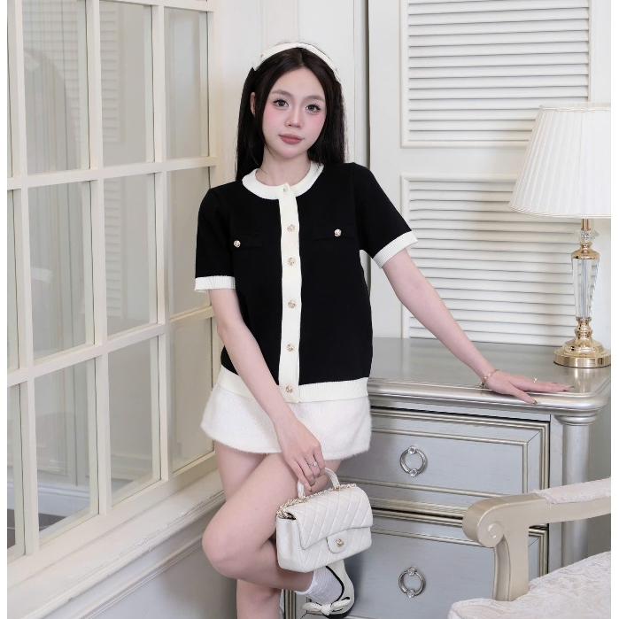 HTIQUE - SOFT SEASON mở bán Áo len dệt kim hai màu, Áo len dệt kim kiểu nữ phối viền trang nhã nhẹ nhàng LA45 | BigBuy360 - bigbuy360.vn