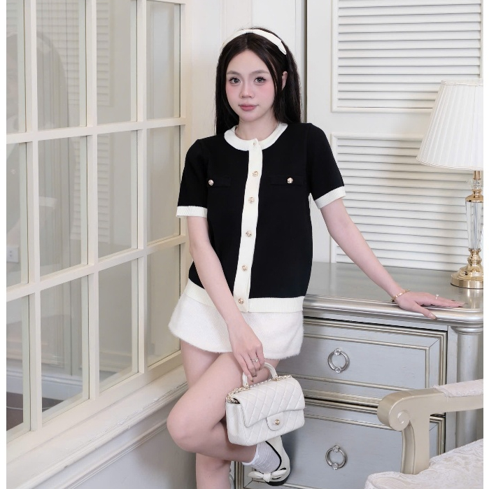 HTIQUE - SOFT SEASON mở bán Áo len dệt kim hai màu, Áo len dệt kim kiểu nữ phối viền trang nhã nhẹ nhàng LA45 | BigBuy360 - bigbuy360.vn