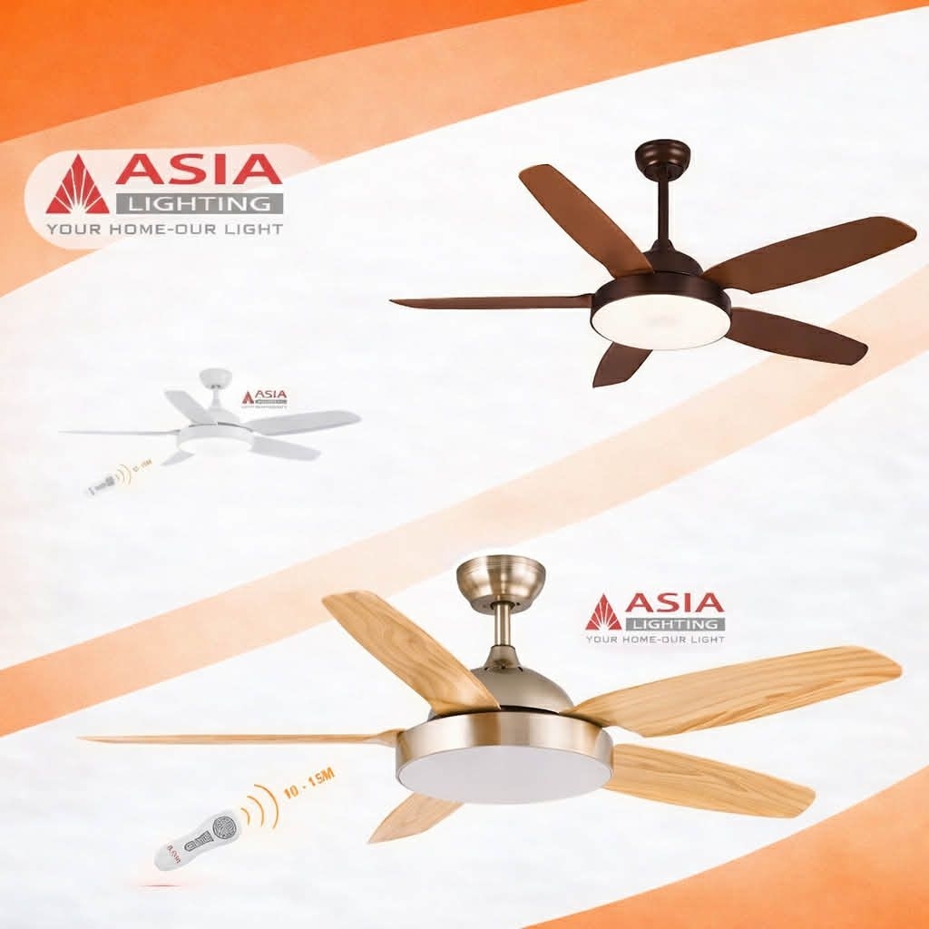 [CHÍNH HÃNG] Quạt trần 5 cánh( Cao Cấp) có đèn Asia Lighting Qt04, Động cơ DC 38W tiết kiệm điện, đè