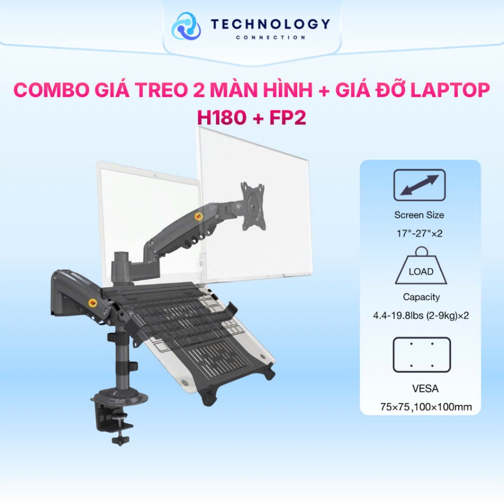 COMBO giá treo màn hình và giá đỡ laptop NB H180 + FP2