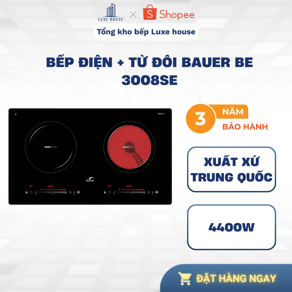 Bếp điên từ đôi BAUER 3008SE | Model 2024 | Inverter tiết kiệm điện | Bảo hành 3 năm
