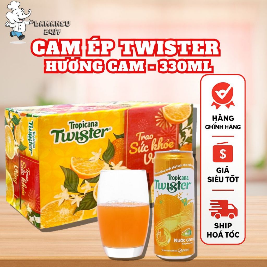 [THÙNG 24 LON] Nước Cam Ép Twister 320ml – Nước Giải Khát Từ Cam Tươi – Lamansu247