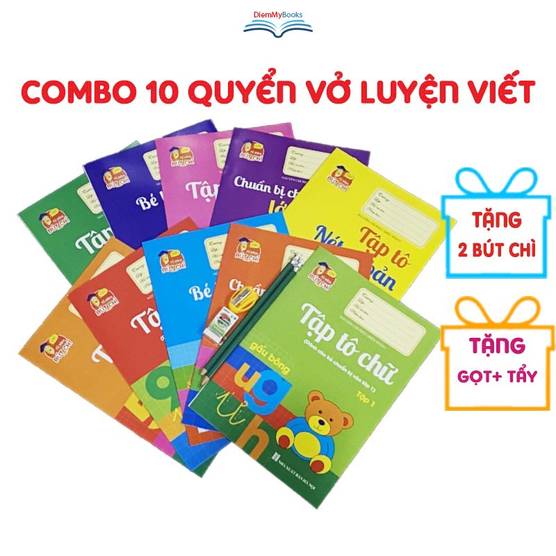 Sách-Bộ 10 quyển luyện viết tập tô chữ cho bé mẫu giáo mầm non Tặng 2 bút chì+ gọt+ Tẩy