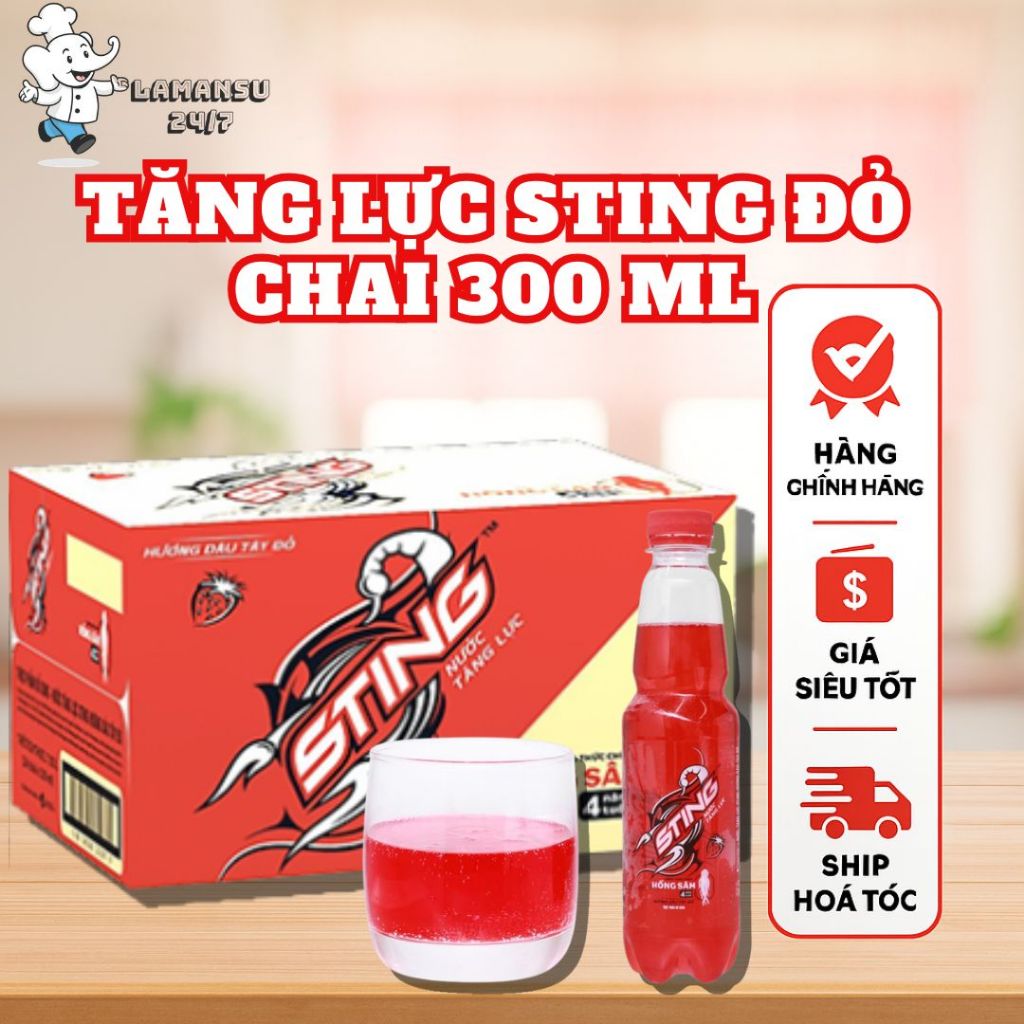 [Thùng 24 chai] Nước Tăng Lực Sting Dâu 330ml – Sting Đỏ Bổ Sung Năng Lượng – Lamansu247
