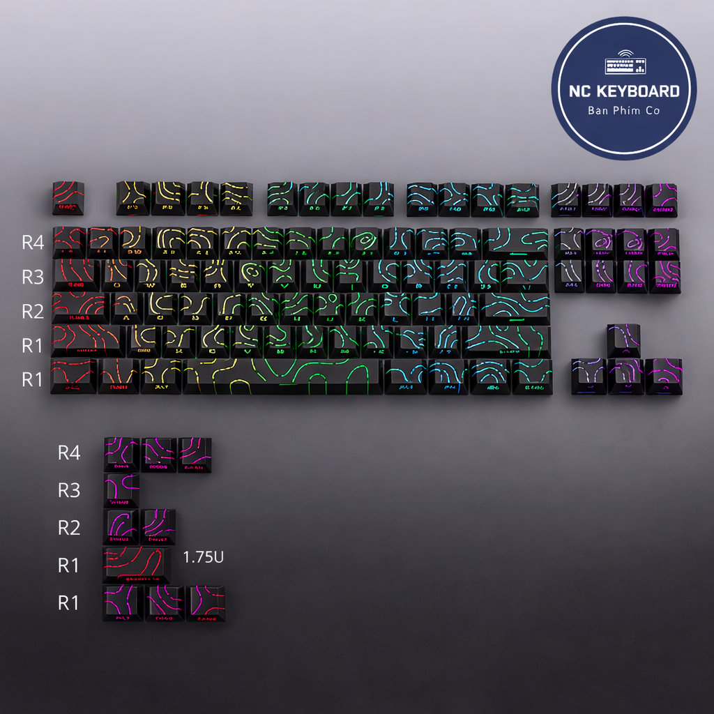 Keycap PBT Polar topo- vân gỗ  xuyên led gradient phù hợp nhiều layout bàn phím cơ | BigBuy360 - bigbuy360.vn