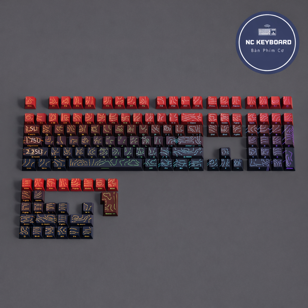 Keycap PBT Polar topo- vân gỗ  xuyên led gradient phù hợp nhiều layout bàn phím cơ | BigBuy360 - bigbuy360.vn