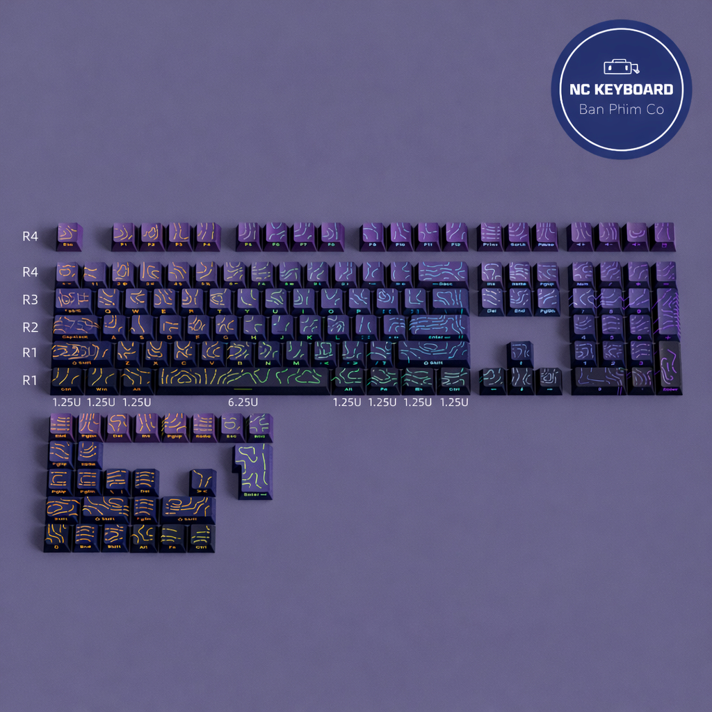Keycap PBT Polar topo- vân gỗ  xuyên led gradient phù hợp nhiều layout bàn phím cơ | BigBuy360 - bigbuy360.vn