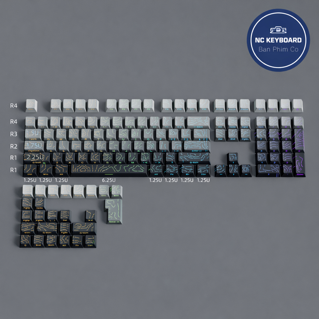 Keycap PBT Polar topo- vân gỗ  xuyên led gradient phù hợp nhiều layout bàn phím cơ | BigBuy360 - bigbuy360.vn