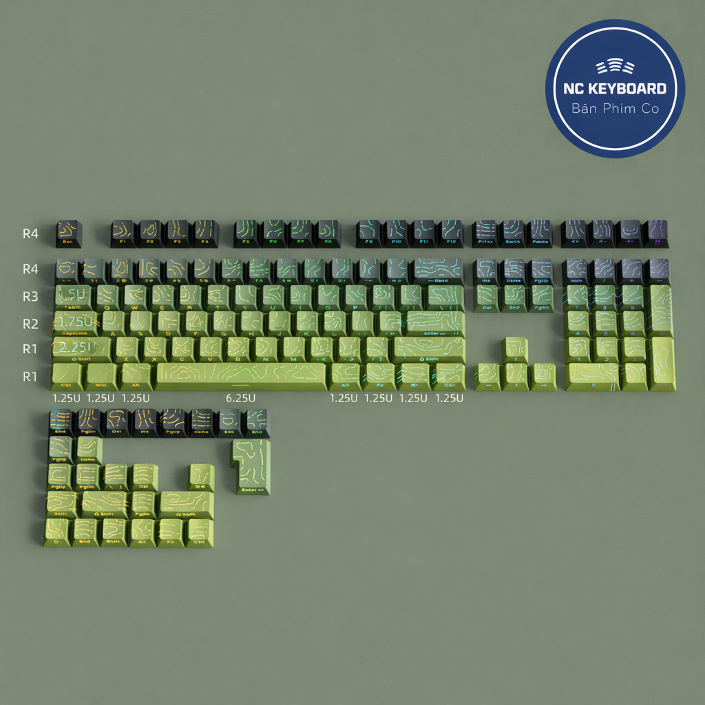 Keycap PBT Polar topo- vân gỗ  xuyên led gradient phù hợp nhiều layout bàn phím cơ | BigBuy360 - bigbuy360.vn