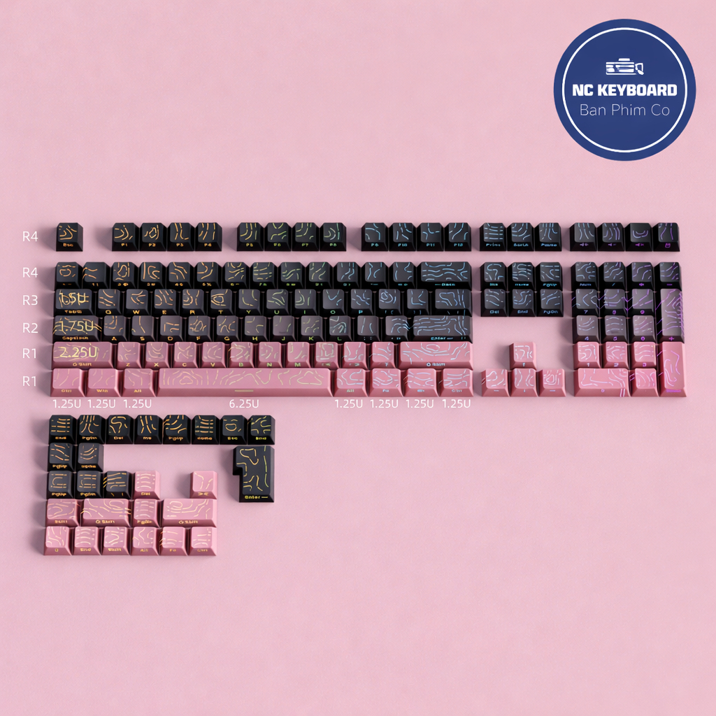 Keycap PBT Polar topo- vân gỗ  xuyên led gradient phù hợp nhiều layout bàn phím cơ | BigBuy360 - bigbuy360.vn