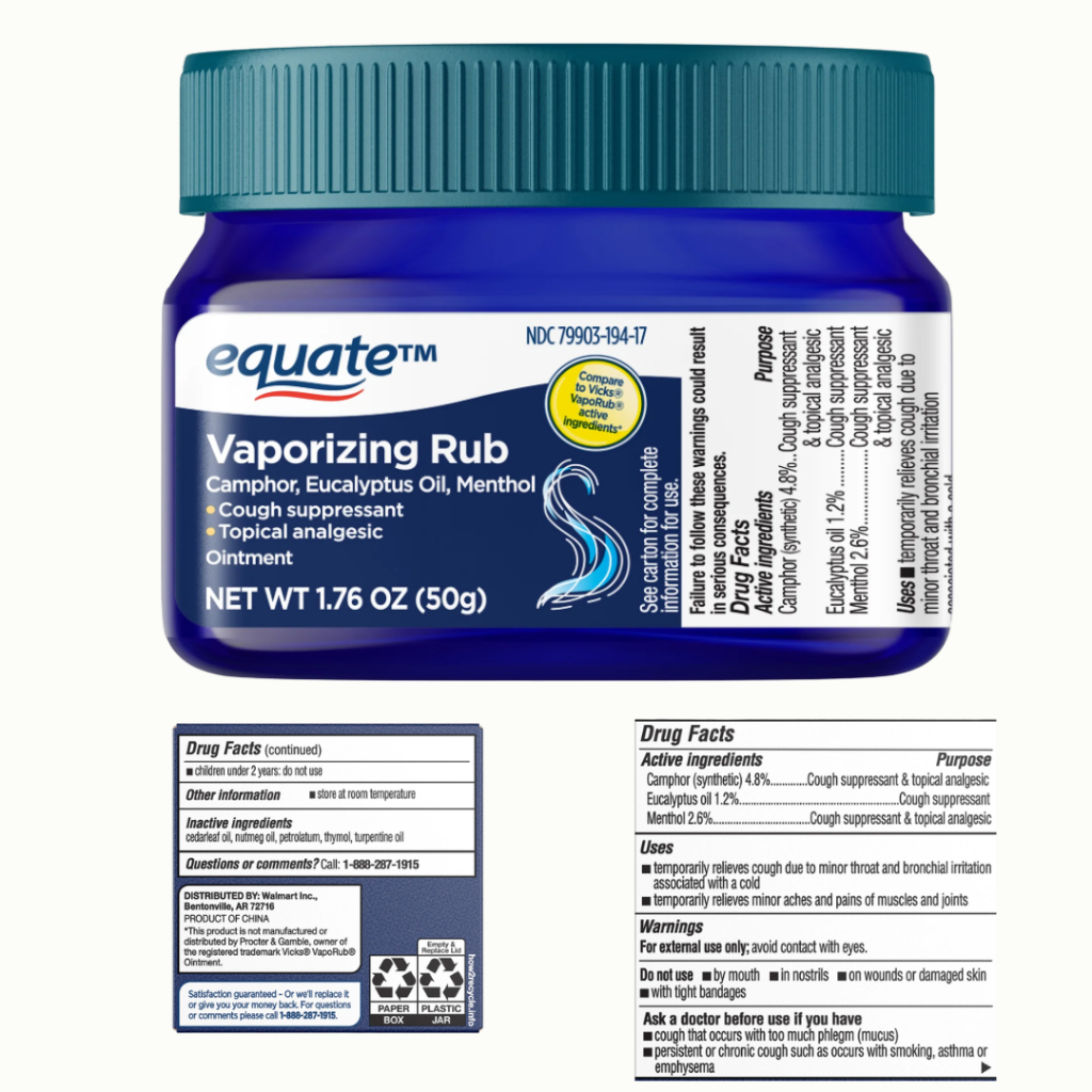 Dầu cù là Equate Vaporizing Rub bôi giữ ấm giảm ho - hàng mỹ