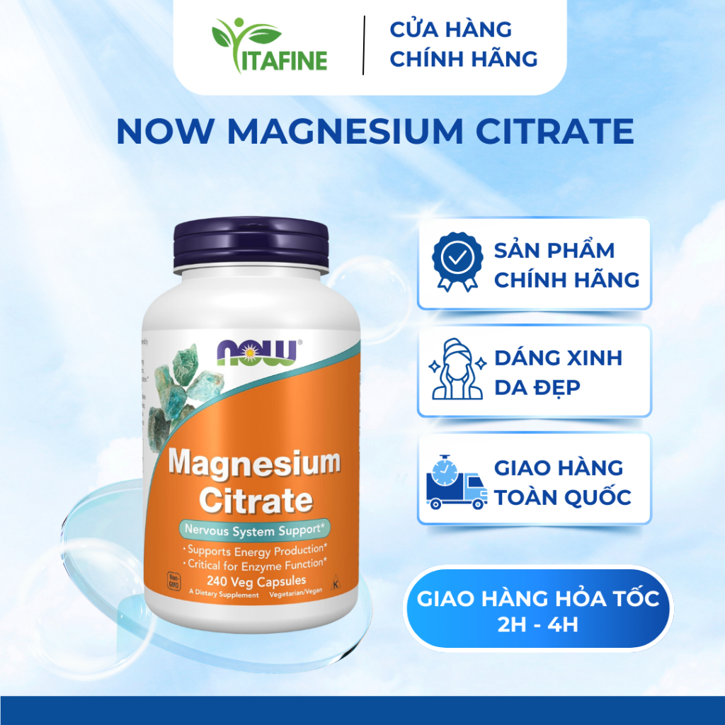 Viên Uống Bổ Sung Magie Now Magnesium Citrate Hỗ Trợ Tiêu Hóa, Tăng Cường Cơ Bắp, Giảm Căng Thẳng