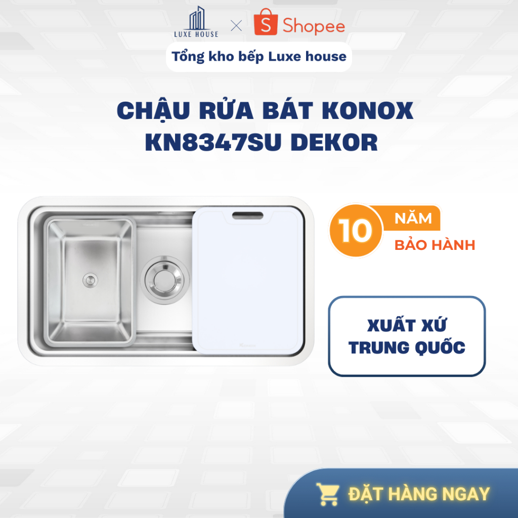 Chậu rửa bát 1 hố chống xước Konox KN8347SU Dekor Full + Tặng vòi Reno