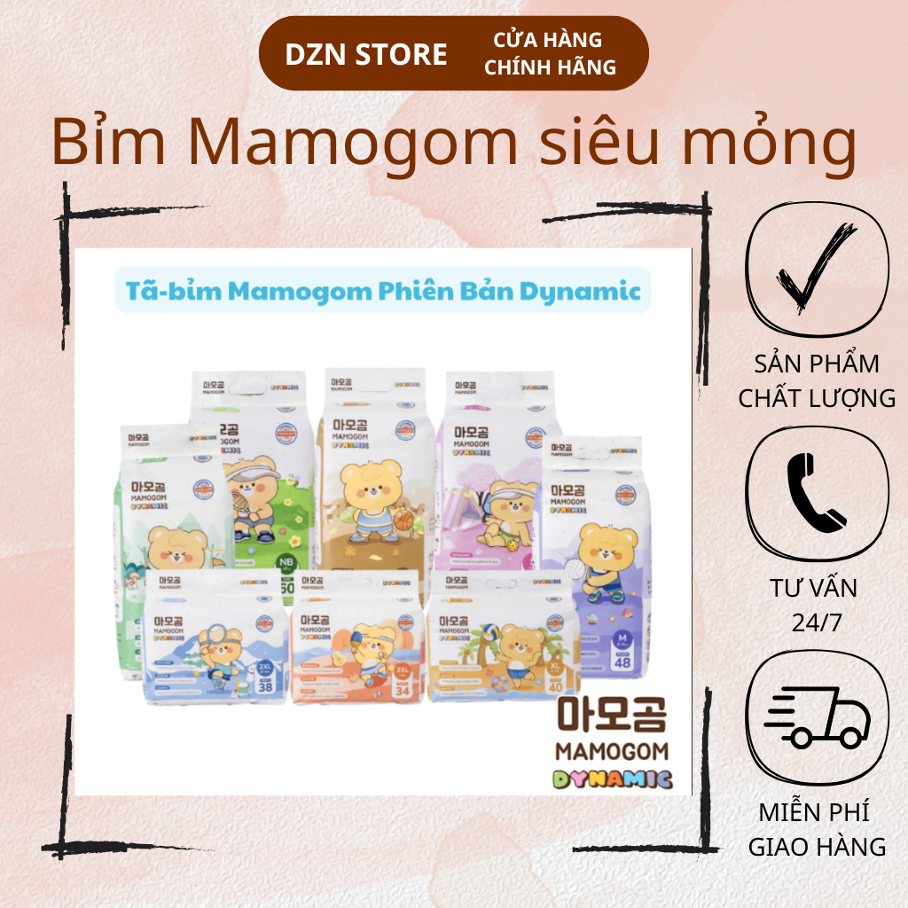 Tã/bỉm Mamogom Dynamic siêu mỏng mềm mại, chống tràn, thấm hút tốt đủ size cho bé 4-30kg Chính Hãng